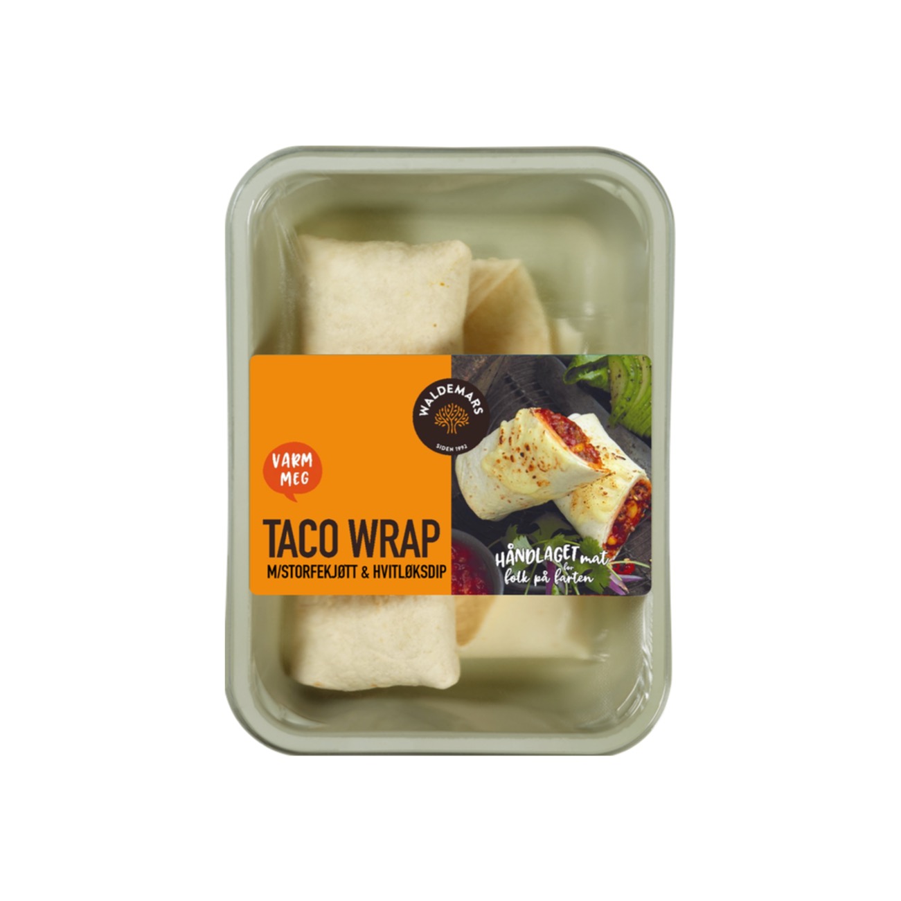 Taco Wrap med kjøtt og hvitløksdip - Anbefales å varme opp -  Waldemars