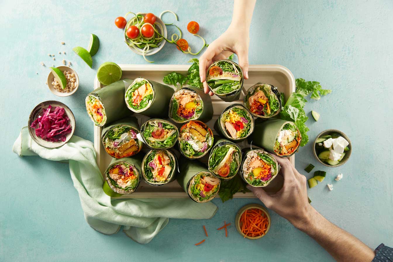 Wrap Falafler, feta og syltet rødløk - Buffet, 5 porsjoner, 10 halve wraps - Lille Persille