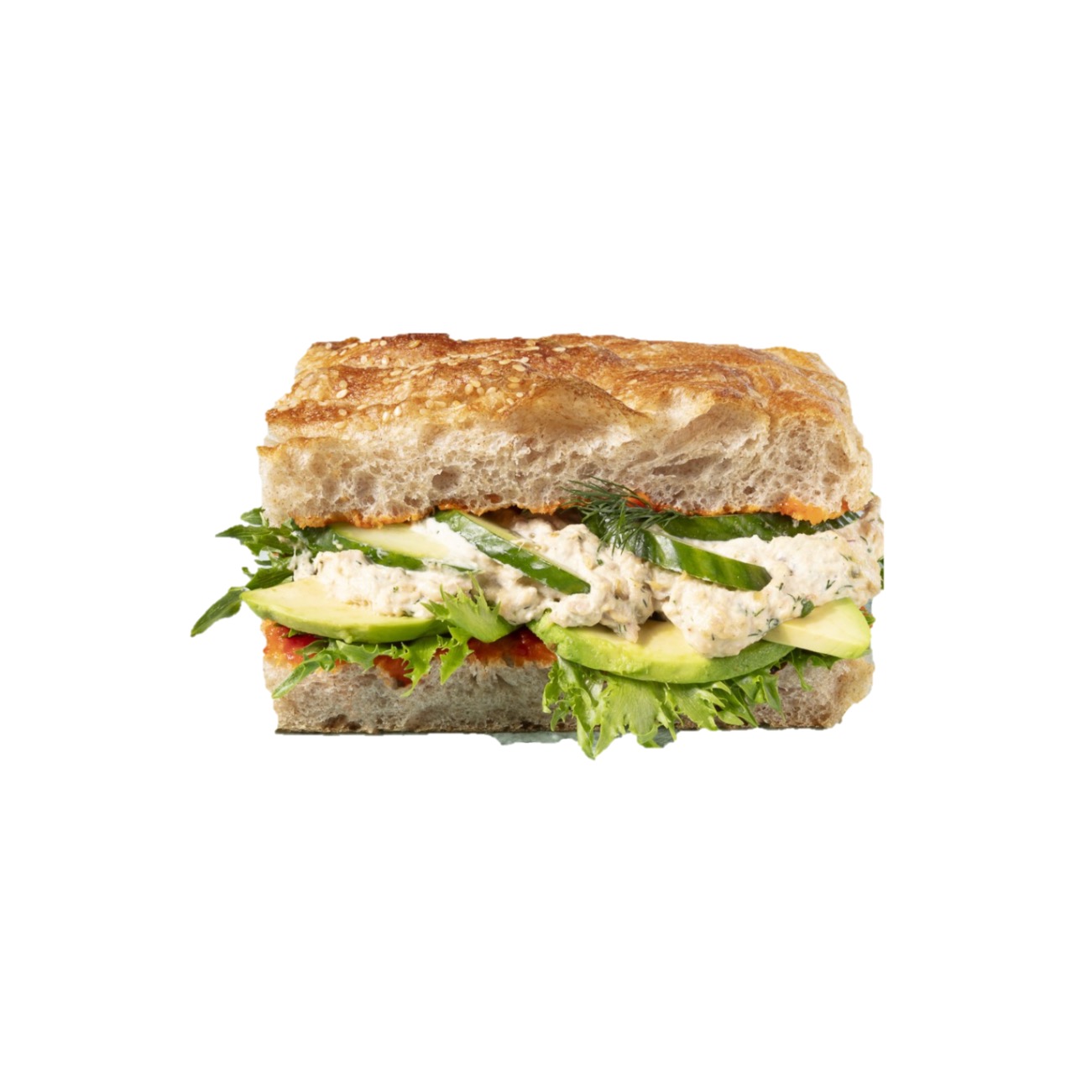 Sandwich - Tunfiskrøre, ajvar, agurk og avocado - Lille Persille