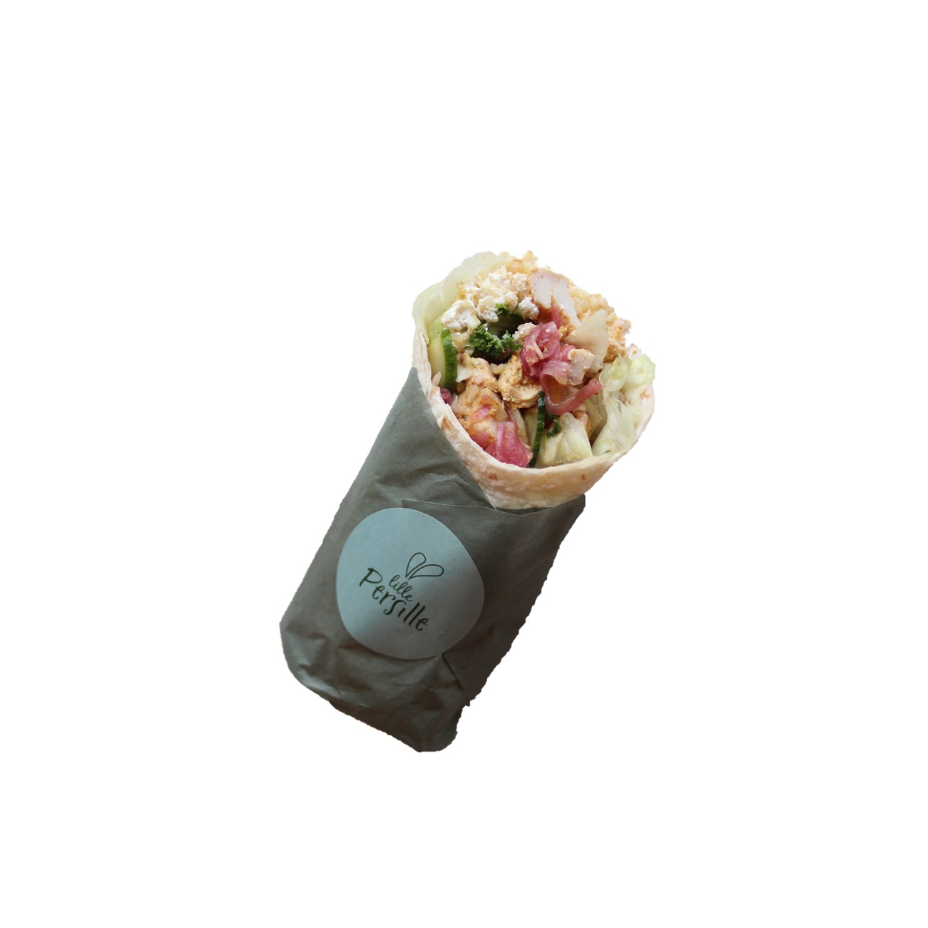 Wrap Kylling tikka, mangochutney, yoghurt, syltet rødløk, bulgur - Lille Persille